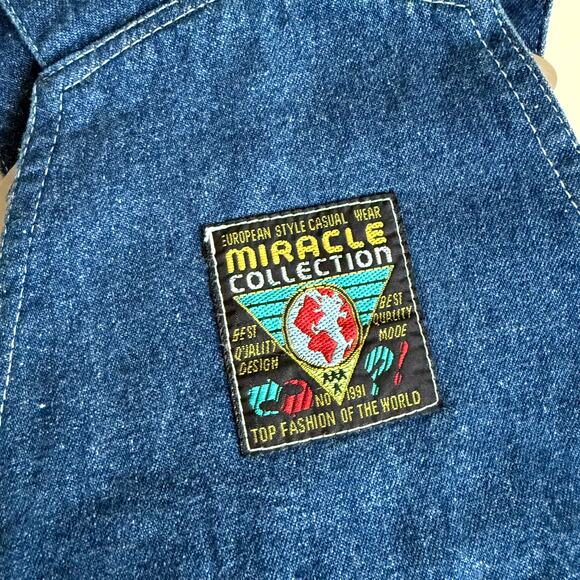 Vintage K.K. Kid's Fashion 3-Piece Overall Set Unisex 3T Blue Denim Patchworks - Picture 14 of 14